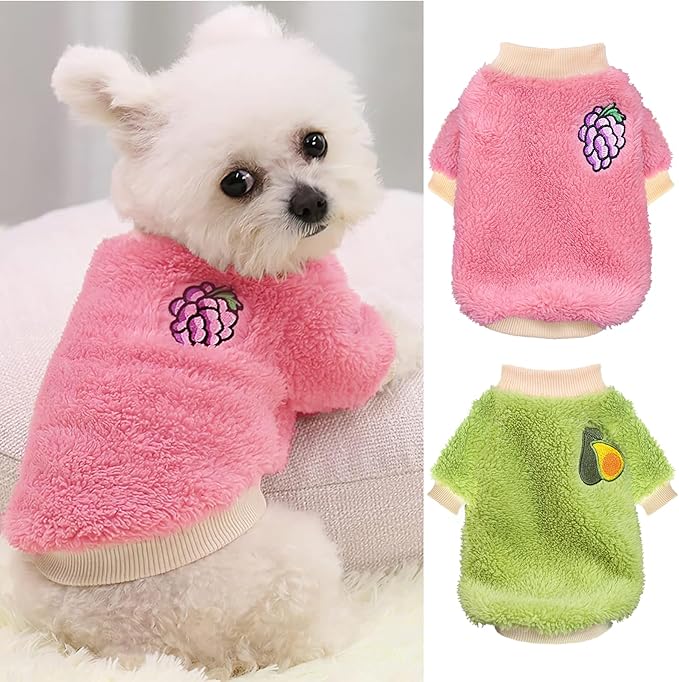 2 Pieces Puppy Sweaters - Female Yorkie & Chihuahua Sweaters, Cute Winter Warm Fleece Dog Clothes (Small)