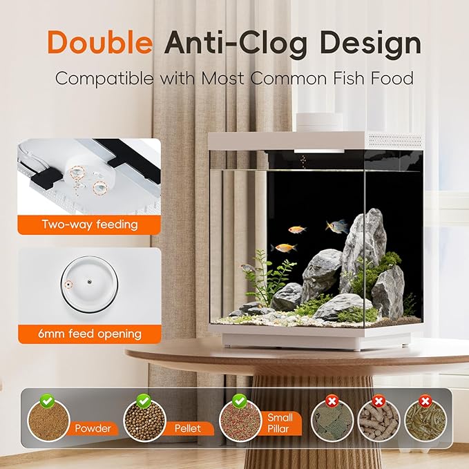 Smart 3.5 Gallon Glass Fish Tank, Aquarium Kit with APP Control and Auto Feeder, Temperature Display, RGB Color Light 3-in-1 Quiet Pump with Filter for Home, Office Corner