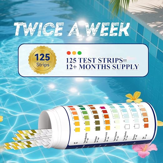 Pool Salt Test Strips Kit, 8 Way 125CT Water Test Strips for Saltwater Pool | Salt Water Pool Testing Strips Kit for Spa Hot Tub Testing pH, Total Alkalinity, Hardness, Cyanuric Acid, Chlorine, Bromine