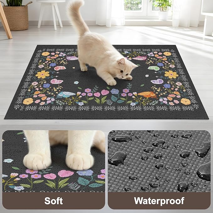 Unicorn Catcher 24x15 inches Cat Litter Mat Non-Slip Bottom Litter Box Mat Urine-Proof Soft Litter Mat for Cats Waterproof Pads Protects Floors Cat Mat for Litter Box
