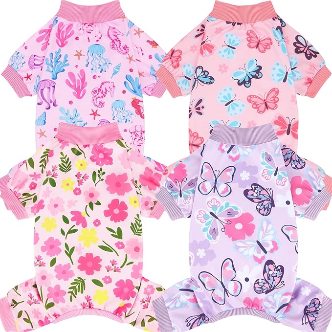 XPUDAC 4 Pack Dog Pajamas Soft Strechy Summer Dog Pjs Puppy Clothes for Small Medium Dogs Boy Girl Cat Pet Outfits, M