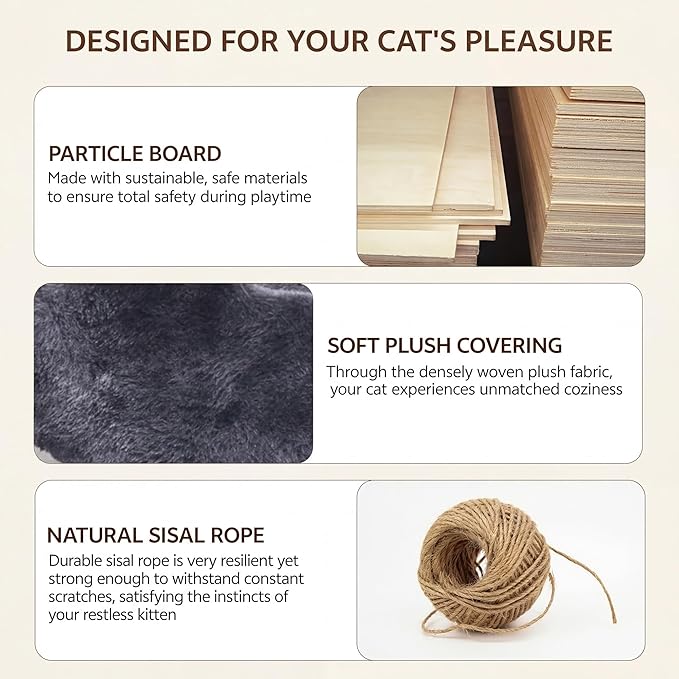 Cat Wall Shelves, Wall Mounted Cat Shelf Furniture with Plush Fabric (9 Piece Set), Cats Furniture with Condos, House, Steps, Bridge Ladder, Scratching Post, Grey