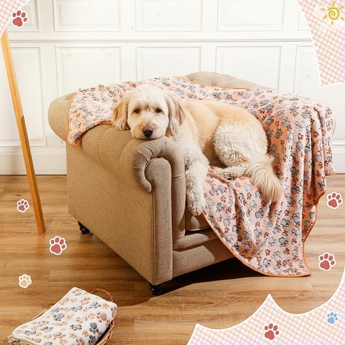 Tatuo 4 Pack Fleece Dog Blankets for Puppy Cats Multi-Size Sleep Mat for Pet Guinea Pig Soft Washable Warm Crate Bed Puppy Teething Toys Print Pattern Blanket Indoor(Mixed Color,51 x 63 Inch,Paw)