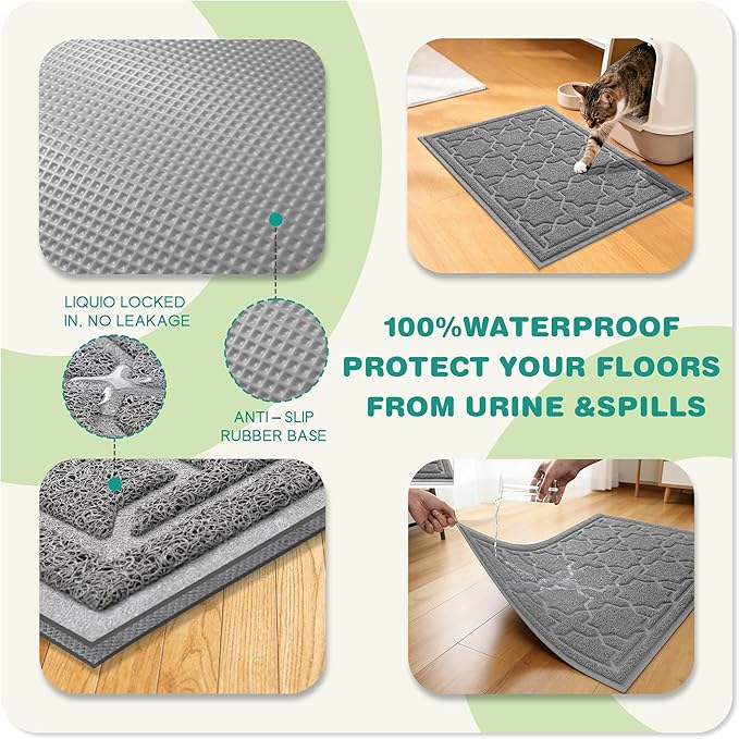 Yimobra Cat Litter Mat, Litter Trapping Waterproof Non Slip PVC Mat, Scatter Control Easy Clean for Litter Box, 47"x36", Dark Grey