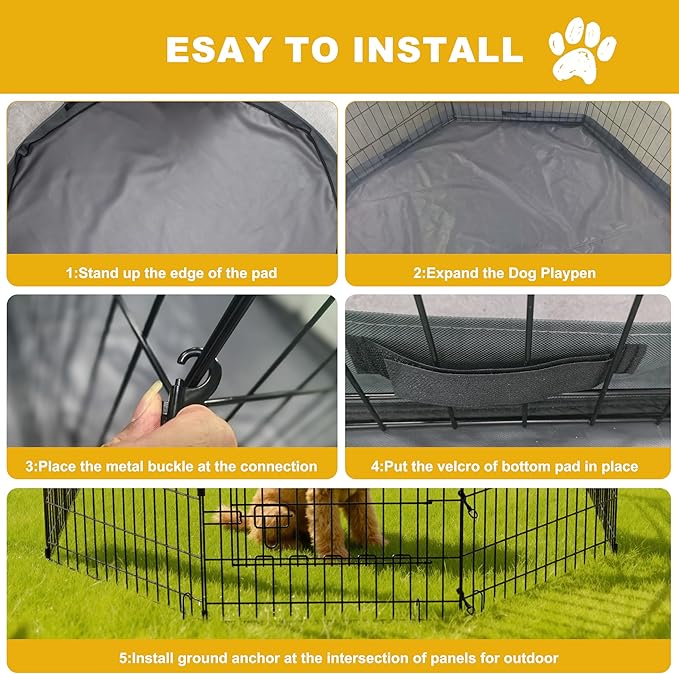 Dog Playpen, Foldable Metal Puppy Play Pen with Bootom Pad, 24x24in 8 Panels Dog Playpen with Door for Indoor Outdoor, Heavy-Duty Pet Exercise Fence for Small Medium Animals