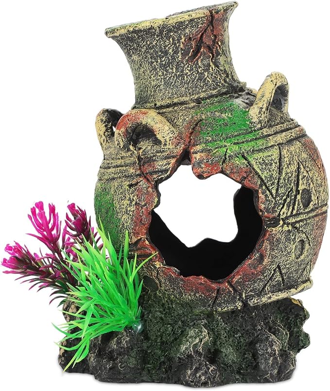 Aquarium Decorations Big Cave Fish Tank Large Vase Jar Jug Sunken Ornament Landscaping Rocks Saltwater Freshwater Small & Medium Fish Garden Pond Ornaments Resin