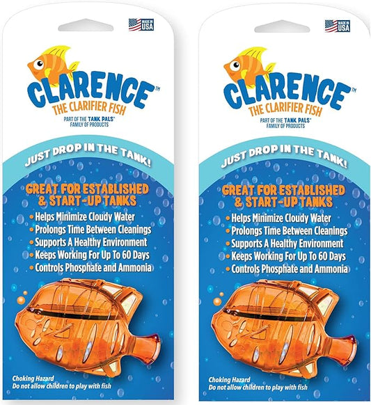 Clarence the Clarifier Fish - 2 pk, Orange - Aquarium Treatment, Clear Cloudy Fresh-Saltwater, Fish-Plant Safe, 10gal Tank Maintenance Each