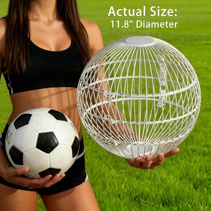 Rolling Small Animal Cage 11.8 inches, Metal Mesh Ball Cage for Hamsters Gerbils and Mice, Portable Indoor and Outdoor Exercise Cage for Supervised Play