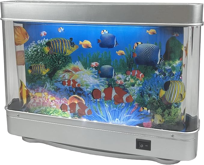 Tokenkuko Fake Motion Fish Tank Mini Aquarium, Artificial Tropical Decorative Lamp Night Light with Moving Fish, Gift for Family(US Plug) (Pack of 2)