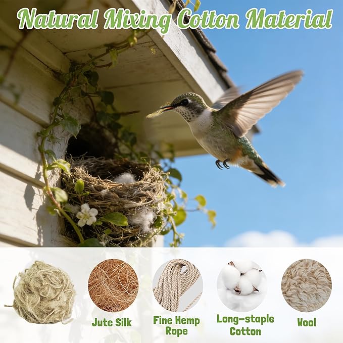 Bird Nesting Material Holders, 2 Pack Refillable Hummingbird Nest Cages Sets with Natural Mixing Cotton Material for Wild Birds, Outdoor Indoor Patio Garden Hanging Decor for Bird Lovers