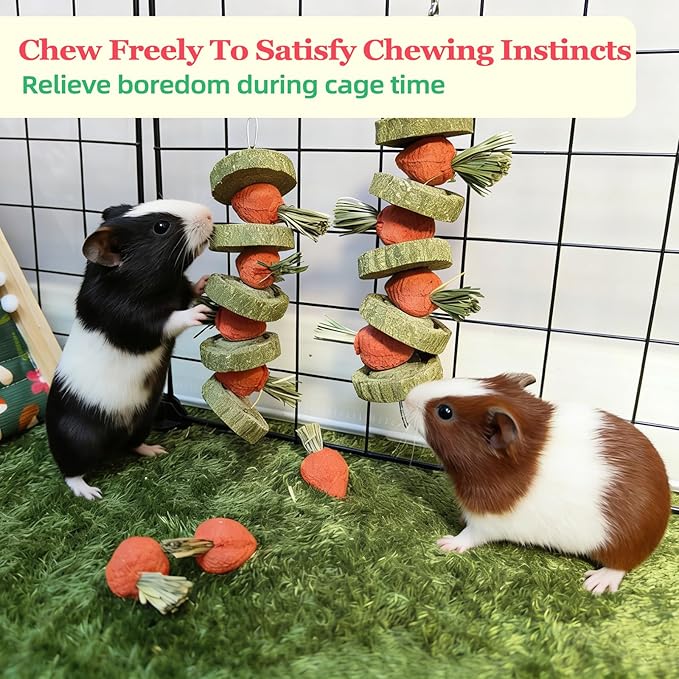 Bunny Chew Toys Guinea Pig Chew Toys for Teeth Grinding Rabbit Treats Natural Timothy Grass Cake Strawberries for Guinea Pigs Chinchillas Bunny Hamster (3 Pcs)