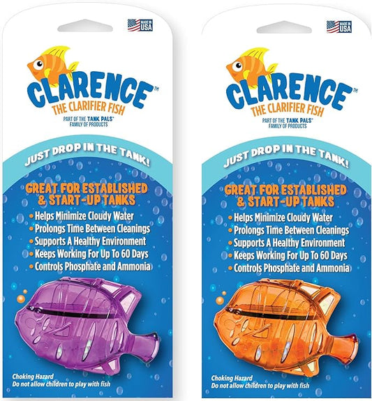 Clarence the Clarifier Fish - 2 pk, Purple-Orange - Aquarium Treatment, Clear Cloudy Fresh-Saltwater, Fish Safe, 10gal Tank Maintenance Ea