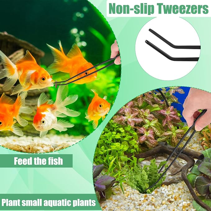 Aquarium Aquascape Tools Kit, 4 in 1 Anti-Rust Aquatic Plant Aquascaping Tool Stainless Steel Black Tweezers Scissors Spatula for Aquarium Tank Clean Fish Tank Aquascape Tools Sets (Black)