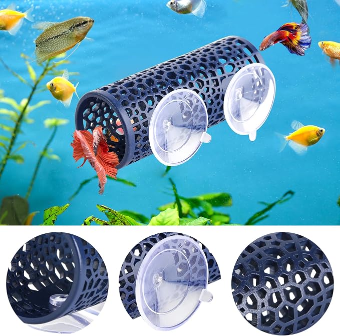 Abizoo Betta Fish Tunnel, Navy Blue Betta Sleeping Tube Safe Hollow Design for Small Fish & Shrimp Ideal Toys for Bettas Guppies Resting Tank Accessories Hammock, Aquarium Decorations Hideout
