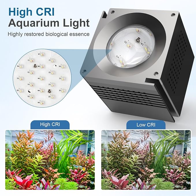 AQQA Clip On LED Aquarium Light with Timer, 24/7 Lighting Cycle Plant Light | 9 Light Colors, Adjustable Timer/Brightness, Adjustable Clamp, Memory Function, IP68 Waterproof, Fits 30–40 Inch Tanks