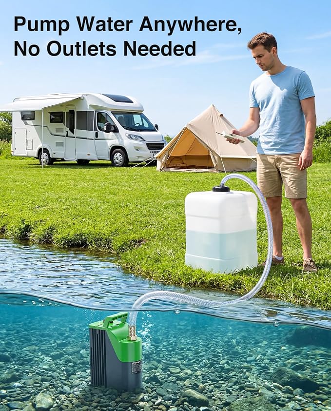 TaskStar Cordless Submersible Water Pump for Pool Cover & Basement | Smart Remote Control, 60-Min Continuous Runtime, 30FT High Water Lift, Portable Submersible Design for Hot Tub and Garden