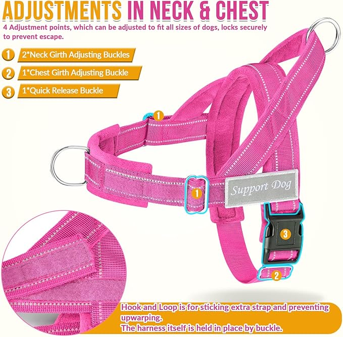 Lukovee No Pull Dog Harness & Leash Set - Heavy Duty Dog Vest Harness with Soft Padded for Medium Large Dogs, Adjustable Reflective Tactical Pet Harness for Easy Walk and Training (S, FU)