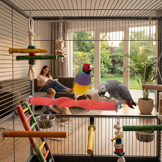 Bird Perch Grinding Stick 8.7 Wood Sand Blasted Trimmer Cage Perch for Bird Cage Accessories for Small Birds Parakeets Budgies Cockatiels Lovebirds Conures