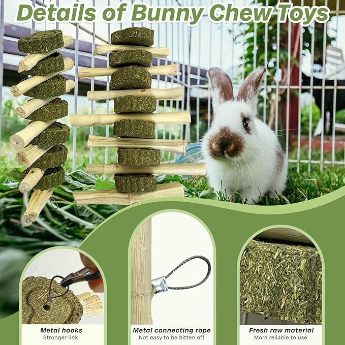 kathson Rabbit Treats Bunny Chew Toys for Teeth Grinding, Organic Bamboo Sticks Natural Guinea Pig Enrichment Toys for Small Animals Hamster Chinchilla 4 Pack