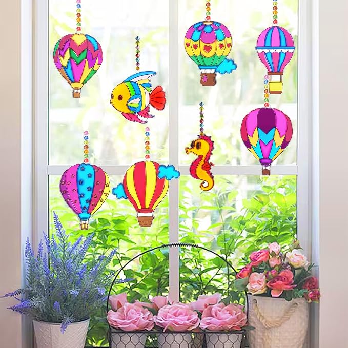 Ayhuhra 30 Set Hot Air Balloon Suncatcher Craft Kits, DIY Window Art | Hot Air Balloon crafts for summer parties, travel decor, adventure themes, colorful windows, and seasonal art projects