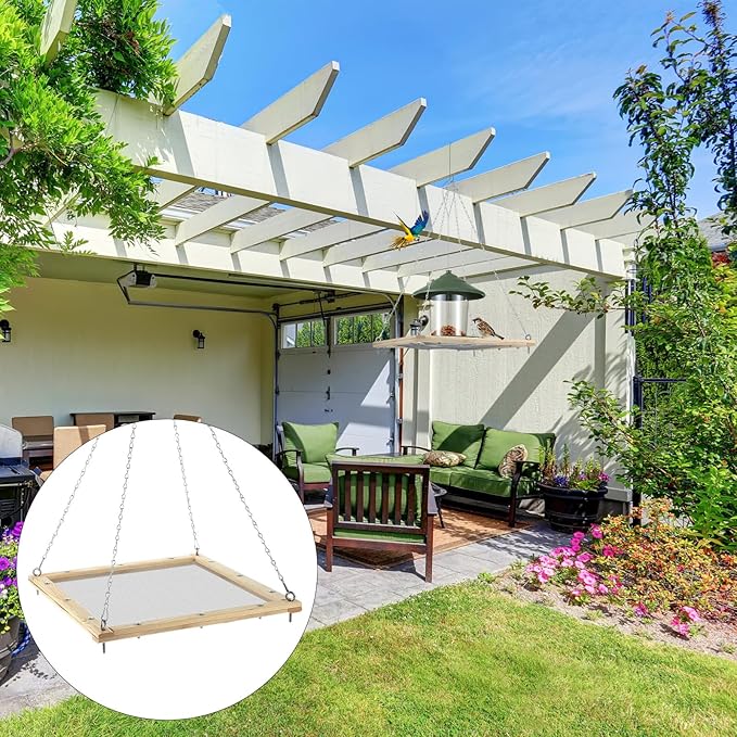 16 Inch Bird Seed Catcher Hanging Wooden Platform Bird Seed Catcher Tray for Hummingbird Feeders Bee Feeder Outdoor Garden Accessories
