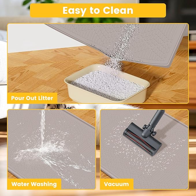 Cat Litter Mat, 38"X25" Large Litter Box Mat, Waterproof and Easy to Clean Silicone Cat Mat for Litter Box, Mat Litter Trapping Mat for Scatter Control, Keep the Floor Clean (Khaki)
