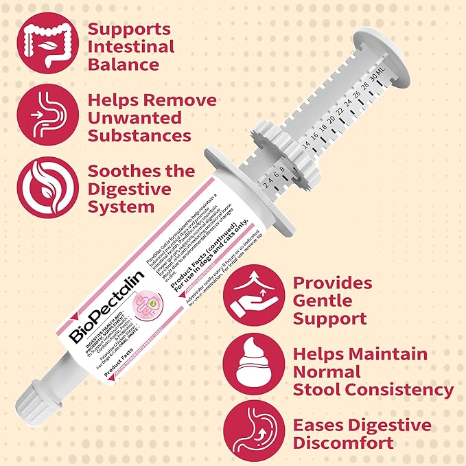 Anti-Diarrheal Support for Dogs & Cats –Digestive Relief Oral Paste with Kaolin, Pectin & Probiotics – Helps Soothe Upset Stomach & Firm Loose Stool – 30cc