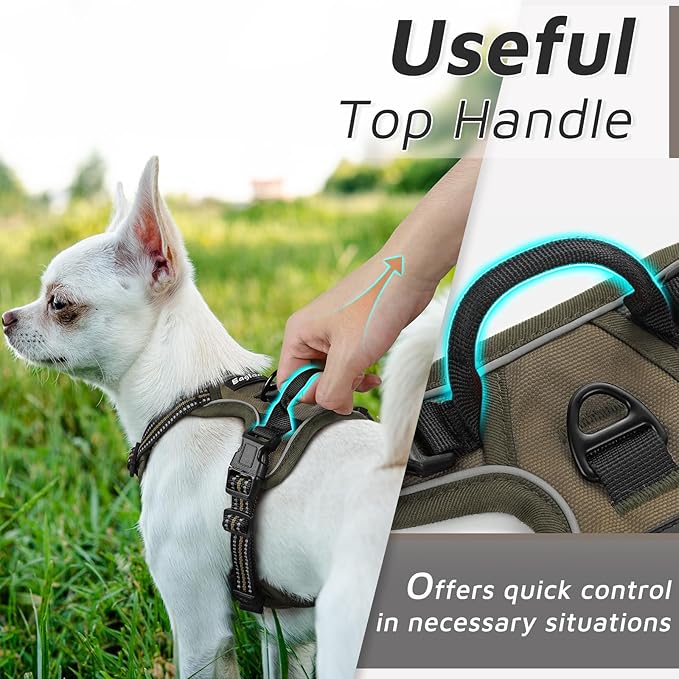 Eagloo Small Dog Harness No Pull, Service Vest with Reflective Strips and Control Handle, Adjustable and Comfortable for Easy Walking, No Choke Pet Harness with 2 Metal Rings, Brown, XS