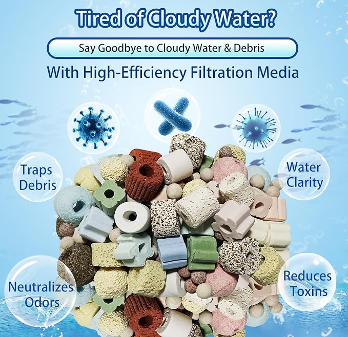 12-in-1 Bio Filter Media Kit - Bio Balls, Ceramic Rings for Aquarium | Supports Nitrogen Cycle for Crystal Clear Water. pH Neutral for Freshwater, Saltwater, Pond, Sump & Canister Filters(1.1lb)