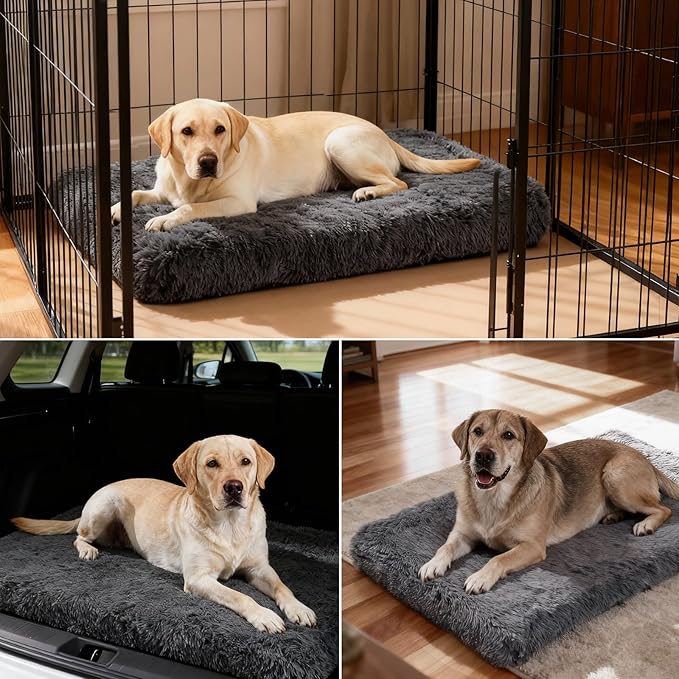 Orthopedic Dog Bed for Large Dogs, Dual-Layer Memory & Egg-Crate Foam, Washable Warm Winter Plush Cover, Waterproof Liner, Non-Slip Bottom, Crate/Kennel Pad, 41 x 27 Inch, Dark Gray