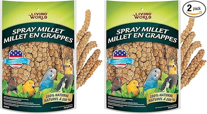 Living World – Millet Spray for Birds,7 Oz – Premium Treat for Budgies,Canaries,Finches,Cockatiels and Other Pet Birds,(Pack of 2)
