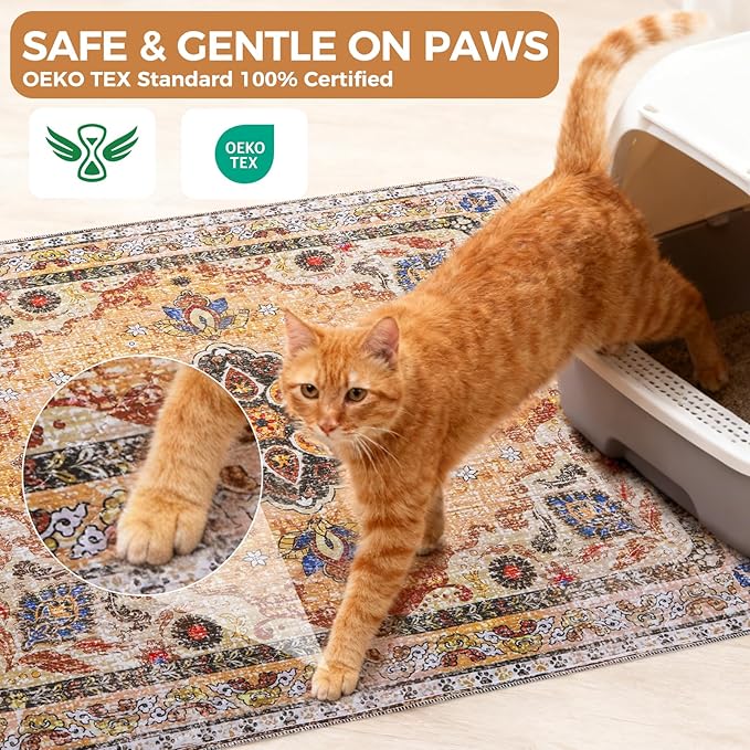 Homimp Cat Litter Mat, Litter Trapping Mat 2 Pack, Contains Mess from Box, Protects Floors,Urine Waterproof,Non-slip,Less Waste Cat Litter Box Mat,Soft on Kitty’s Paws,Washable,Absorbent,Khaki 18"X24"