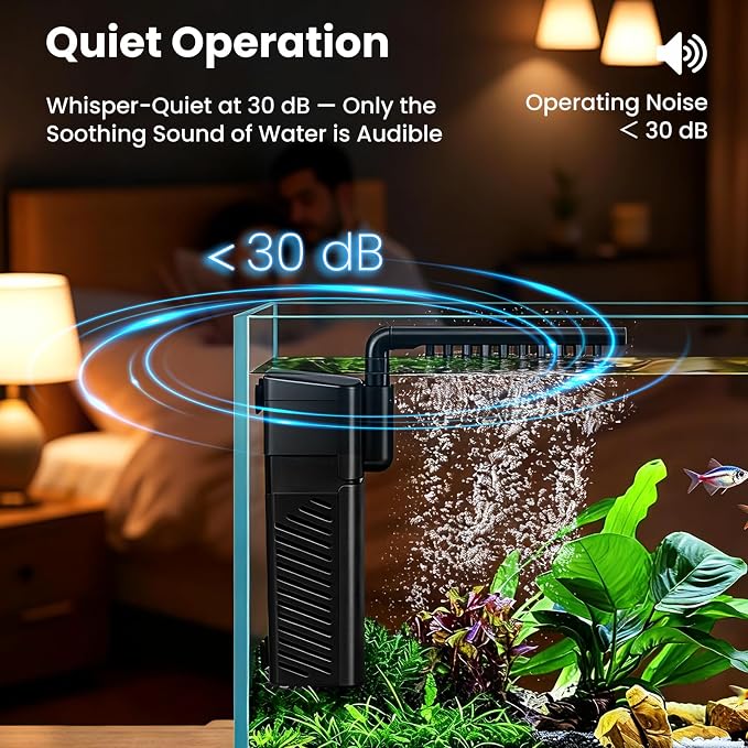 Aquarium Filter, Fish Tank Filter, Suitable for 2-10 Gallon Fish Tanks, 3W 80GPH with Two Modes Switching Function.