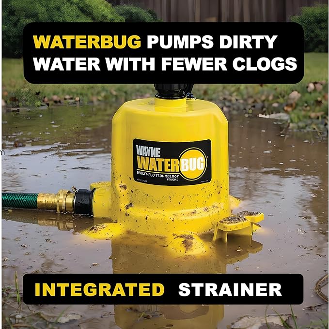 WAYNE - WaterBUG 1/6 HP 1350 GPH Submersible Pump with Multi-Flo Technology - Water Removal and Transfer Pump, Yellow