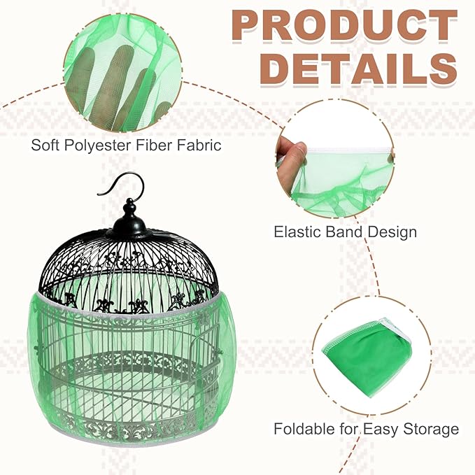 Bird Cage Seed Catcher, Bird Cage Net Cover Seeds Guard, Universal Birdcage Accessories, Green, Circumference 31.5"-43.3", Height 7.9" for Parrot Cockatiel Enclosures