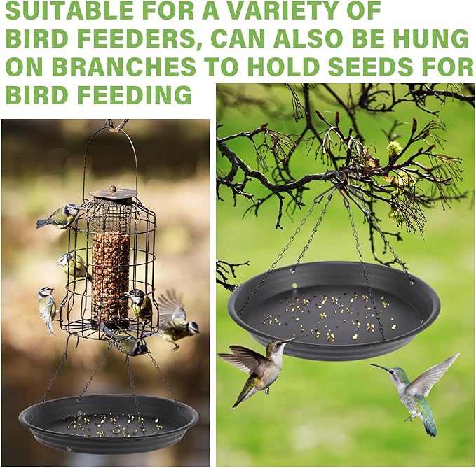 Briwooody 1 Set 12.8'' Bird Seed Catcher Tray Platform Bird Feeder Large Hanging Tray Fits Most Feeders Catches Most Falling Seed and Husk Outdoor Yard Garden Backyard for Attracting Birds, Black