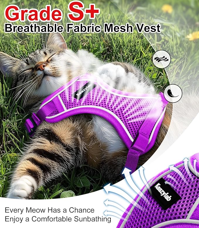 Cat Harness and Leash for Walking Escape Proof Soft Adjustable Cat Leash Breathable Comfortable Vest Easy to Wear Kitten Harness for Outdoor Travel (Purple, S (7-12lb))