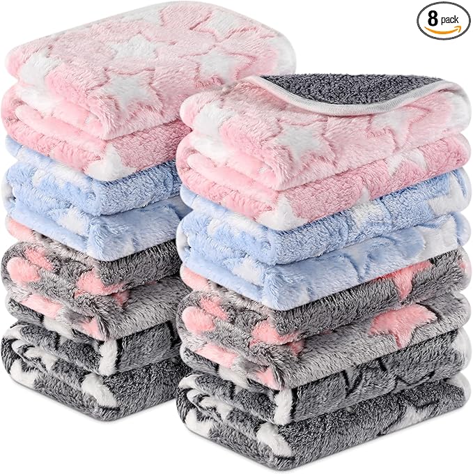 Tudomro 8 Pcs Guinea Pig Blankets Washable Small Pet Fleece Bedding Cage Liners Double Sided Pet Reusable Sleep Mat Pad Cover for Ferret Chinchilla Furniture Protection(Big Star,16 x 24 Inch)