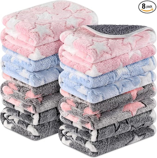 Tudomro 8 Pcs Guinea Pig Blankets Washable Small Pet Fleece Bedding Cage Liners Double Sided Pet Reusable Sleep Mat Pad Cover for Ferret Chinchilla Furniture Protection(Big Star,16 x 24 Inch)
