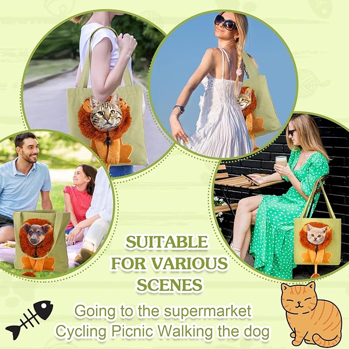 Pet Canvas Shoulder Bag Lion Shaped Cute Cat Carrier Handbag Portable Carrying Dog Tote Bag for Small Animal Supplies Outdoor Travel(Green)