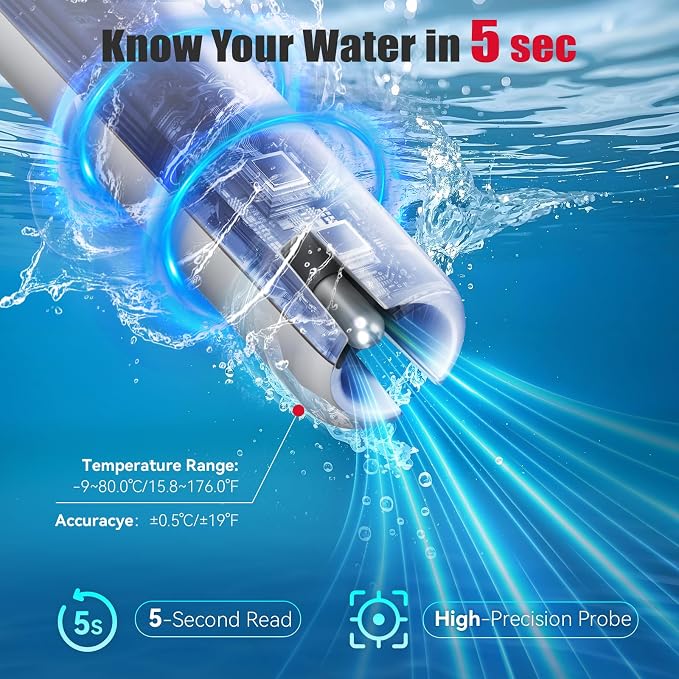 Pool Thermometer Digital Floating, Swimming Pool Water Temperature Sensor, 2026 New Upgrade | Solar Powered | Easy Read | High Precision | Anti-Fog, for Hot Tub, Spa&Ice Bath (Light Blue)