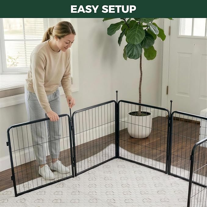 FXW Rollick Unleashed Dog Playpen for Indoor, Yard, RV Camping, 24 inch 8 Panels Dog Pen with Washable Pee Pad for Small and Puppy Dogs, Black│Patented