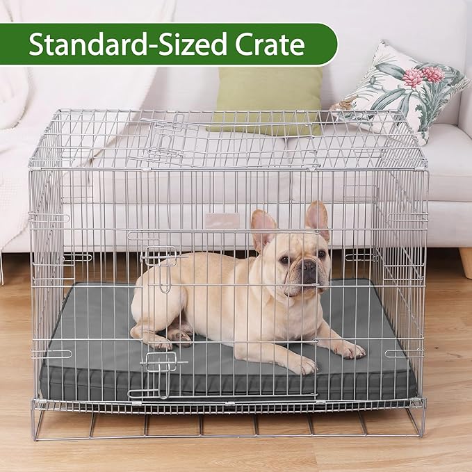 Vonabem Outdoor Waterproof Dog Bed Washable, Medium Crate Pad 30 inch, Cooling Wipeable Leather Puppy Bed with Removable Cover Reversible, Foam Durable Anti-Slip Pet Kennel Pads 29"x18" Grey