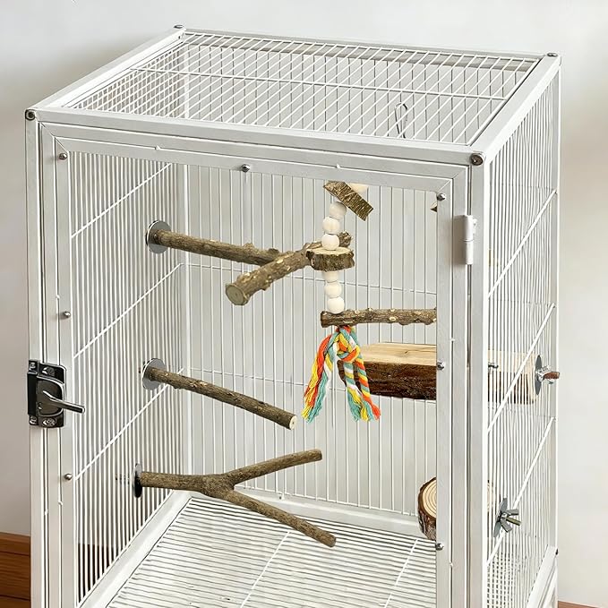 6 pcs Natural Wood Bird Perch Set, Claw-Trimming Fork Perch, Budgie Climbing Standing Branch Toy, Chewing Stick Cage Accessories, Suitable for Budgies, Lovebirds, and Cockatiels