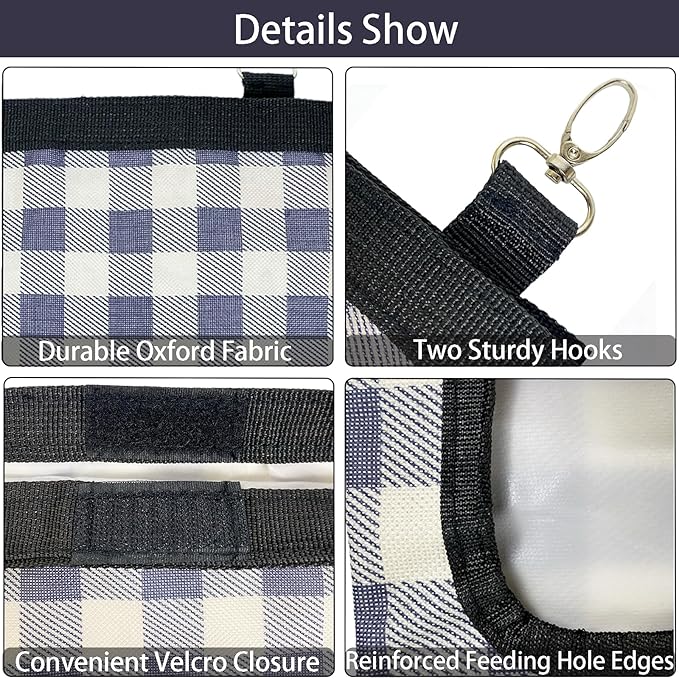 Rabbit Hanging Hay Feeder Bag Large Capacity Small Animal Hay Dispenser 600D Oxford Cloth Rabbit Hay Storage Bag for Bunnies Guinea Pigs Chinchillas (Plaid)