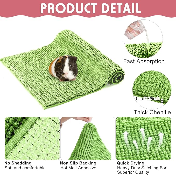 Amylove 4 Pcs Guinea Pig Cage Liner Washable Fleece Pee Pads Pet Dog Cat Bedding Training Mat for Small Animal Guinea Pig Puppy Bunny Hamster(16 x 24 Inch,Rectangular,Green Pink)