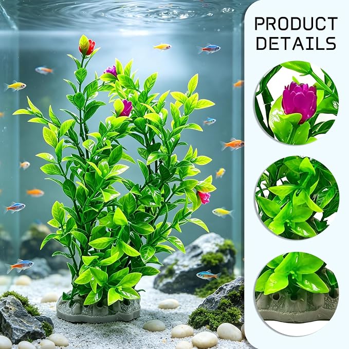 2Pcs Silk Aquarium Plants,10.3 Inch Artificial Silk Plants Decorations for Fish Tank,Suitable for Small to Medium-Sized Aquariums, Goldfish, Betta Fish and Freshwater Fish