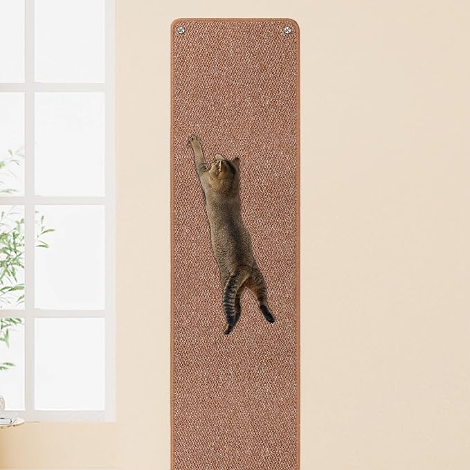 FHTONGE 71x15.8 Thickened Cat Wall Climbing Carpet with 16 Fixed Nails, Extra Large Tall Cat Scratch Pad for Wall, Wall Mounted Climbing Cat Scratcher for Furniture Couch Sofa Protector(Coffee)