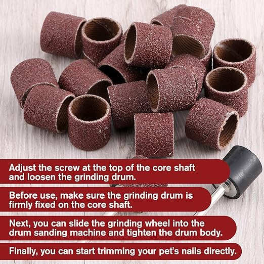 22Pcs Dog Nail Grinder, Sanding Bands and Drums Replacement Kit for Dogs and Cats, Safe Quiet Electric Nail File Grooming Supplies for Smooth Claw Care Polishing (1/2 Inch 120 Grit)