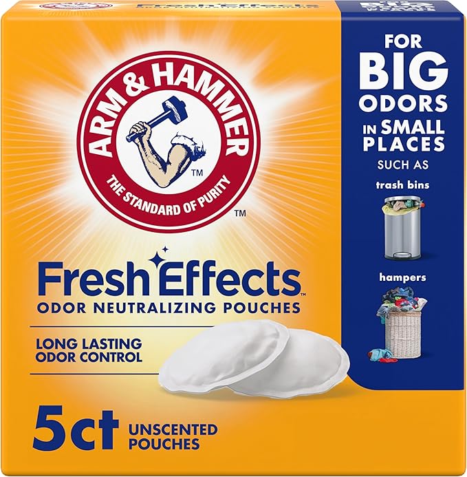 Arm & Hammer Fresh Effects Odor Neutralizing Baking Soda Pouches, Unscented Deodorizer for Long Lasting Freshness in Shoes, Gym Bags, & Small Spaces, 5 count